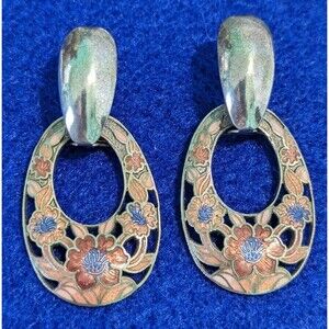 Door Knocker Enamel Flower Motif Post Earrings